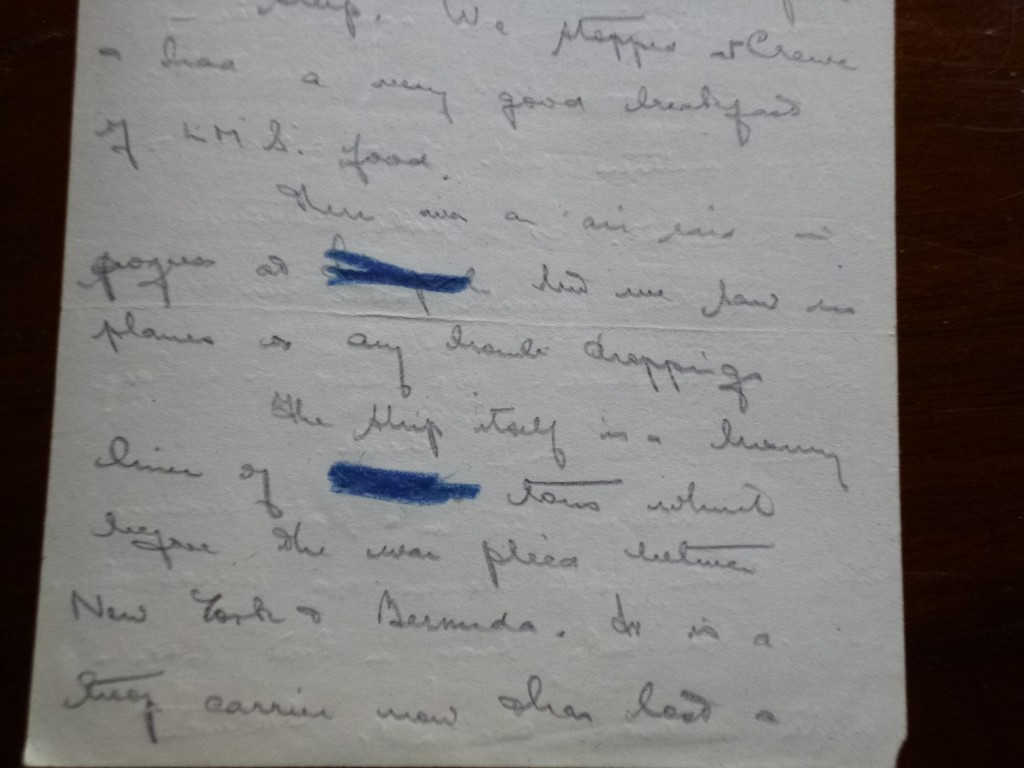 Example of an early letter with place names censored 